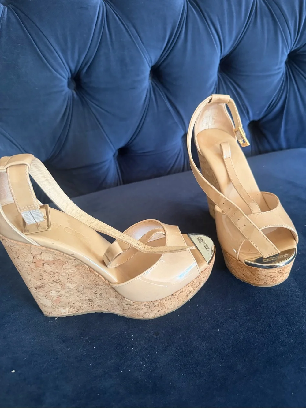 Jimmy Choo Beige Patent Leather Slingback Heels